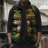 Personalized Jamaican Reggae-One Love Sleeveless Puffer Jacket Tribal African Pattern and Roaring Lion - Wonder Print Shop