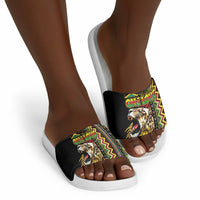 Jamaican Reggae-One Love Slide Sandals Tribal African Pattern and Roaring Lion - Wonder Print Shop