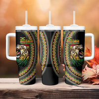 Jamaican Reggae-One Love Tumbler With Handle Tribal African Pattern and Roaring Lion - Wonder Print Shop