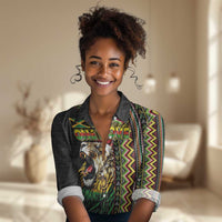 Personalized Jamaican Reggae-One Love Women Casual Shirt Tribal African Pattern and Roaring Lion - Wonder Print Shop