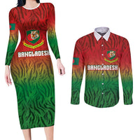 Custom Bangladesh Cricket-The Tigers Couples Matching Long Sleeve Bodycon Dress and Long Sleeve Button Shirt