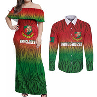 Custom Bangladesh Cricket-The Tigers Couples Matching Off Shoulder Maxi Dress and Long Sleeve Button Shirt