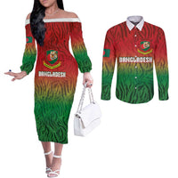 Custom Bangladesh Cricket-The Tigers Couples Matching Off The Shoulder Long Sleeve Dress and Long Sleeve Button Shirt