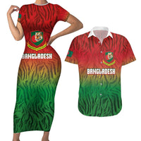 Custom Bangladesh Cricket-The Tigers Couples Matching Short Sleeve Bodycon Dress and Hawaiian Shirt