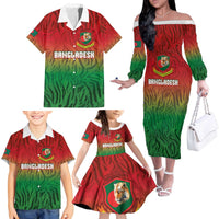 Custom Bangladesh Cricket-The Tigers Family Matching Off The Shoulder Long Sleeve Dress and Hawaiian Shirt