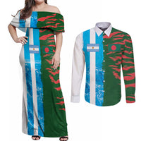 Custom Bangladesh and Argentina Football Half Style Couples Matching Off Shoulder Maxi Dress and Long Sleeve Button Shirt