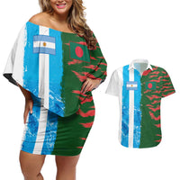 Custom Bangladesh and Argentina Football Half Style Couples Matching Off Shoulder Short Dress and Hawaiian Shirt