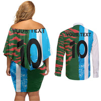 Custom Bangladesh and Argentina Football Half Style Couples Matching Off Shoulder Short Dress and Long Sleeve Button Shirt