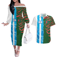 Custom Bangladesh and Argentina Football Half Style Couples Matching Off The Shoulder Long Sleeve Dress and Hawaiian Shirt