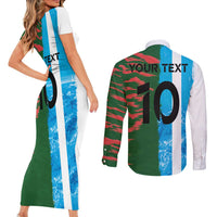 Custom Bangladesh and Argentina Football Half Style Couples Matching Short Sleeve Bodycon Dress and Long Sleeve Button Shirt