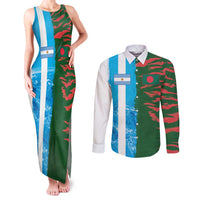 Custom Bangladesh and Argentina Football Half Style Couples Matching Tank Maxi Dress and Long Sleeve Button Shirt