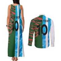 Custom Bangladesh and Argentina Football Half Style Couples Matching Tank Maxi Dress and Long Sleeve Button Shirt