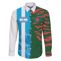Custom Bangladesh and Argentina Football Half Style Family Matching Long Sleeve Bodycon Dress and Hawaiian Shirt