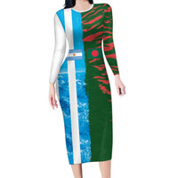 Custom Bangladesh and Argentina Football Half Style Family Matching Long Sleeve Bodycon Dress and Hawaiian Shirt