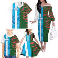 Custom Bangladesh and Argentina Football Half Style Family Matching Off The Shoulder Long Sleeve Dress and Hawaiian Shirt