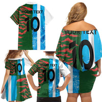 Custom Bangladesh and Argentina Football Half Style Family Matching Off Shoulder Short Dress and Hawaiian Shirt