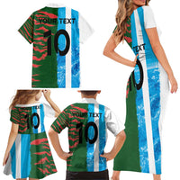 Custom Bangladesh and Argentina Football Half Style Family Matching Short Sleeve Bodycon Dress and Hawaiian Shirt