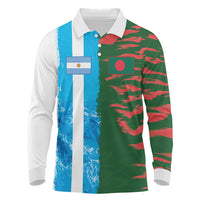 Custom Bangladesh and Argentina Football Half Style Long Sleeve Polo Shirt