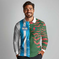 Custom Bangladesh and Argentina Football Half Style Long Sleeve Polo Shirt