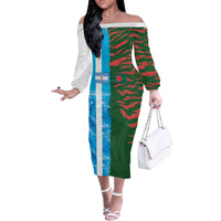 Custom Bangladesh and Argentina Football Half Style Off The Shoulder Long Sleeve Dress