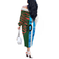 Custom Bangladesh and Argentina Football Half Style Off The Shoulder Long Sleeve Dress