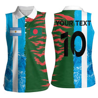 Custom Bangladesh and Argentina Football Half Style Women Sleeveless Polo Shirt