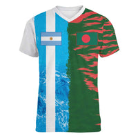 Custom Bangladesh and Argentina Football Half Style Women V-Neck T-Shirt
