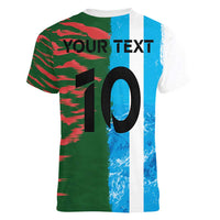 Custom Bangladesh and Argentina Football Half Style Women V-Neck T-Shirt