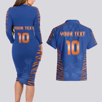 Custom Indian Bengal Tiger Cricket Couples Matching Long Sleeve Bodycon Dress and Hawaiian Shirt