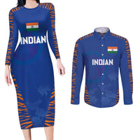 Custom Indian Bengal Tiger Cricket Couples Matching Long Sleeve Bodycon Dress and Long Sleeve Button Shirt