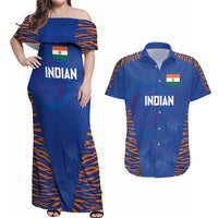 Custom Indian Bengal Tiger Cricket Couples Matching Off Shoulder Maxi Dress and Hawaiian Shirt