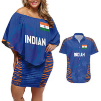 Custom Indian Bengal Tiger Cricket Couples Matching Off Shoulder Short Dress and Hawaiian Shirt