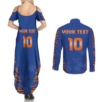 Custom Indian Bengal Tiger Cricket Couples Matching Summer Maxi Dress and Long Sleeve Button Shirt