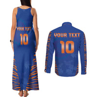 Custom Indian Bengal Tiger Cricket Couples Matching Tank Maxi Dress and Long Sleeve Button Shirt