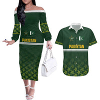 Custom Pakistan Men in Green Cricket-The Super Stars Couples Matching Off The Shoulder Long Sleeve Dress and Hawaiian Shirt
