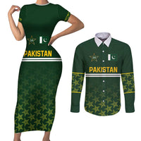 Custom Pakistan Men in Green Cricket-The Super Stars Couples Matching Short Sleeve Bodycon Dress and Long Sleeve Button Shirt