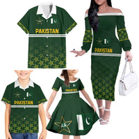 Custom Pakistan Men in Green Cricket-The Super Stars Family Matching Off The Shoulder Long Sleeve Dress and Hawaiian Shirt