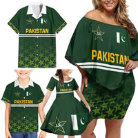 Custom Pakistan Men in Green Cricket-The Super Stars Family Matching Off Shoulder Short Dress and Hawaiian Shirt