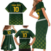 Custom Pakistan Men in Green Cricket-The Super Stars Family Matching Short Sleeve Bodycon Dress and Hawaiian Shirt