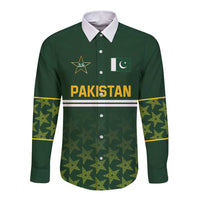 Custom Pakistan Men in Green Cricket-The Super Stars Long Sleeve Button Shirt