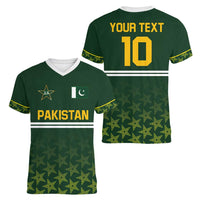 Custom Pakistan Men in Green Cricket-The Super Stars Women V-Neck T-Shirt