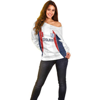 Custom England Football Off Shoulder Sweater Retro-Modern Combination Style