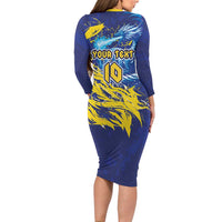 Custom Bosnia and Herzegovina Football Long Sleeve Bodycon Dress Zmajevi Mascot Sporty Style
