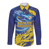 Custom Bosnia and Herzegovina Football Long Sleeve Button Shirt Zmajevi Mascot Sporty Style