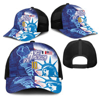 Custom Number France and America Football Mesh Trucker Cap Dual Heritage Liberty Rooster