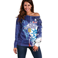 Custom France America Soccer Off Shoulder Sweater Dual Heritage Liberty Rooster