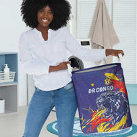 DR Congo Football Leopard Mascot Laundry Basket Fierce Leopard Art National Flag Colors