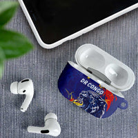 DR Congo Football Leopard Mascot AirPods Case Fierce Leopard Art National Flag Colors