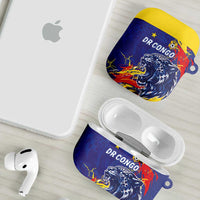 DR Congo Football Leopard Mascot AirPods Case Fierce Leopard Art National Flag Colors