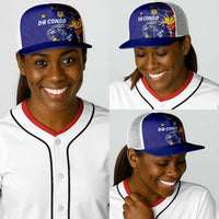 DR Congo Football Leopard Mascot Baseball Net Cap Fierce Leopard Art In National Flag Colors
